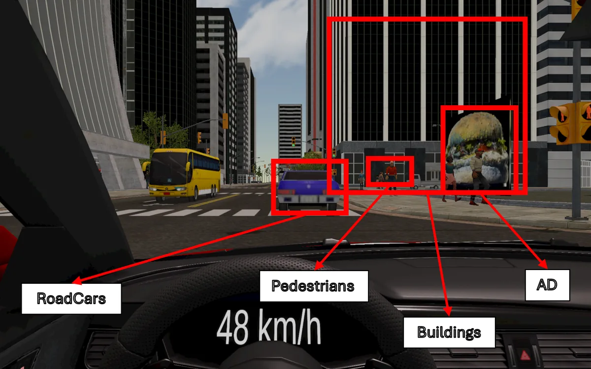 BlurDriving VR driving scene with personalized blur targets highlighted