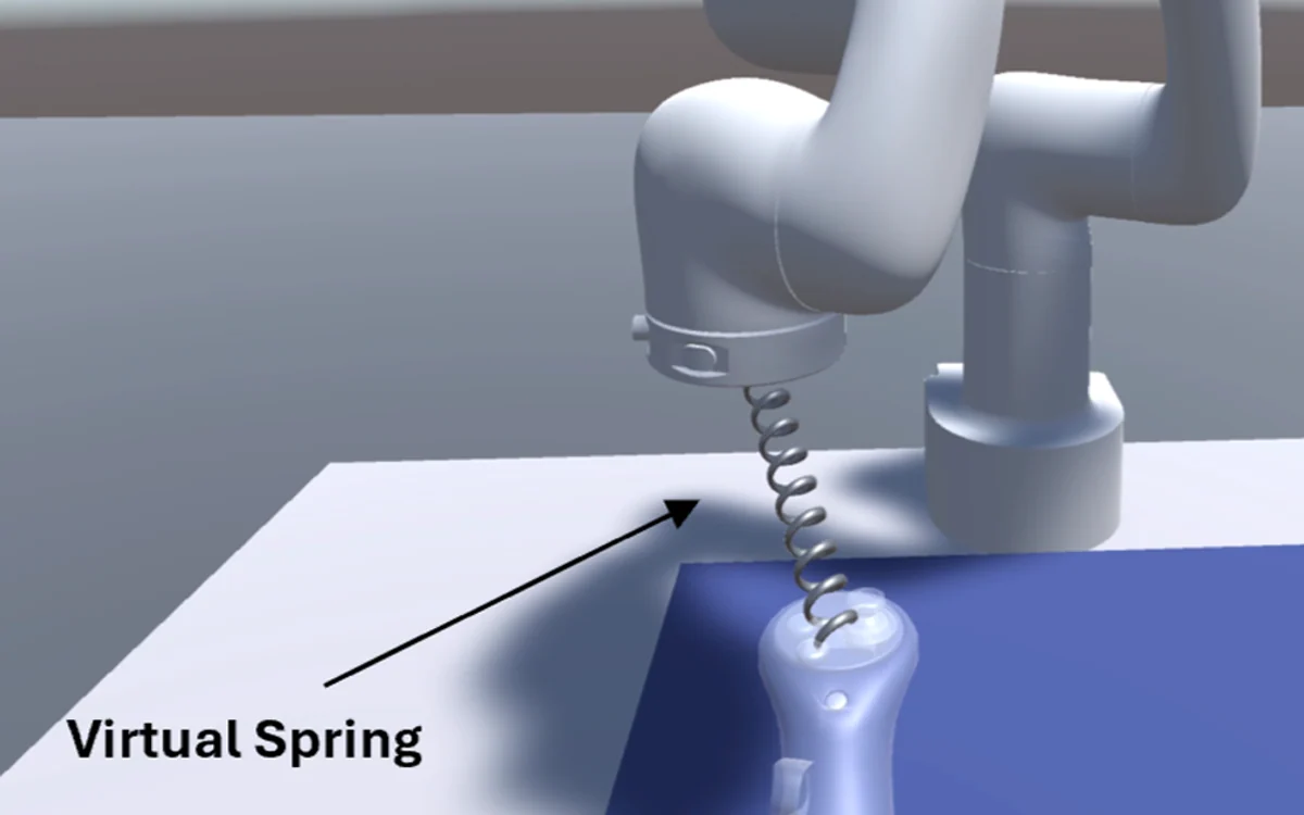 A virtual spring connecting a VR controller to a teleoperated robot